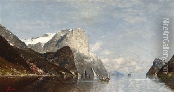 Norwegische Fjordlandschaft Oil Painting - Johann Jungblut