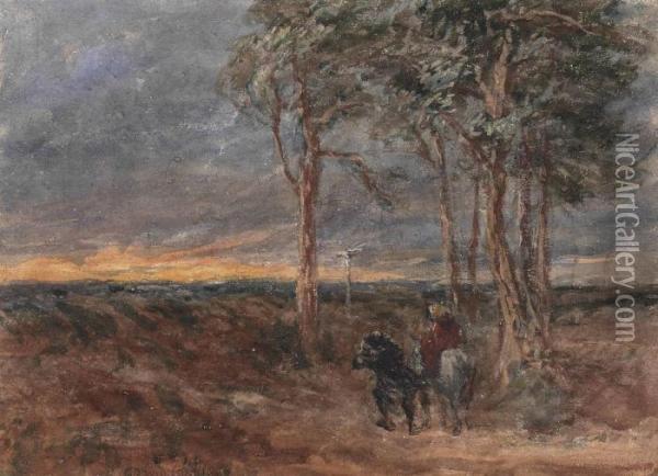 Travellers At A Signpost On A Windy Heath Oil Painting - David I Cox