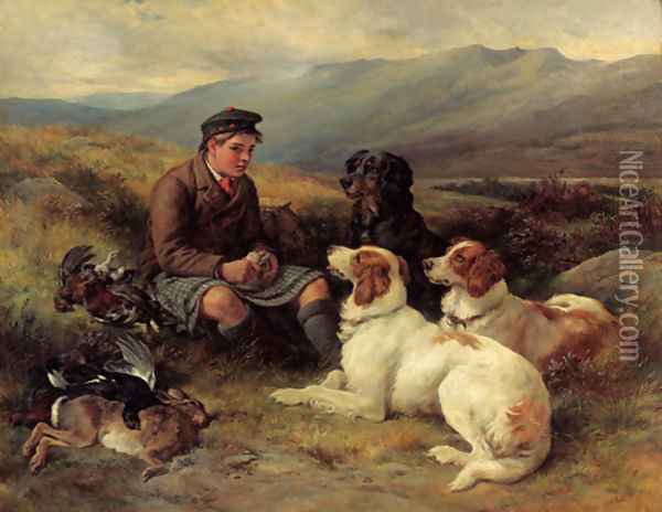 The midday meal on the moors Oil Painting - James Hardy Jnr