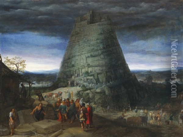 The Tower Of Babel Oil Painting - Adriaen Van Stalbemt