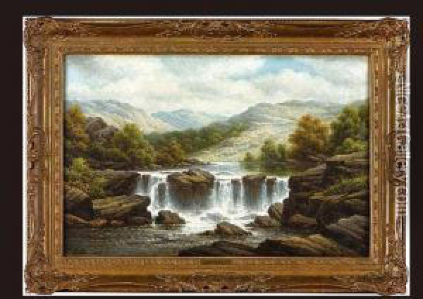 Waterfall Oil Painting - John Henry Boel