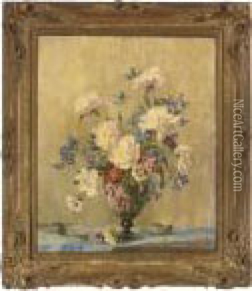 Wildflowers In A Vase Oil Painting - Freda, Nee Clulow Marston