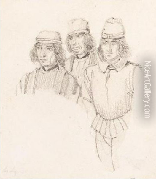 Study Of Three Men In Renaissance Dress Oil Painting - Richard Parkes Bonington