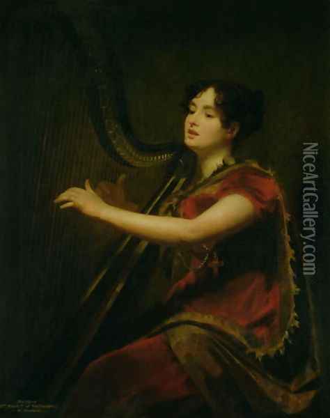 The Marchioness of Northampton, Playing a Harp, c.1820 Oil Painting - Sir Henry Raeburn