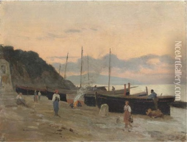 Grande Marina, Capri, Evening Oil Painting - Giovanni Costa