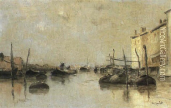 Rio Del Ponte Longo A Venice Oil Painting - Wilhelm von Gegerfelt