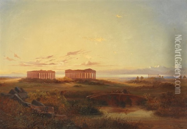 Blick Auf Die Tempel Von Agrigent Oil Painting - Johann Valentin Ruths