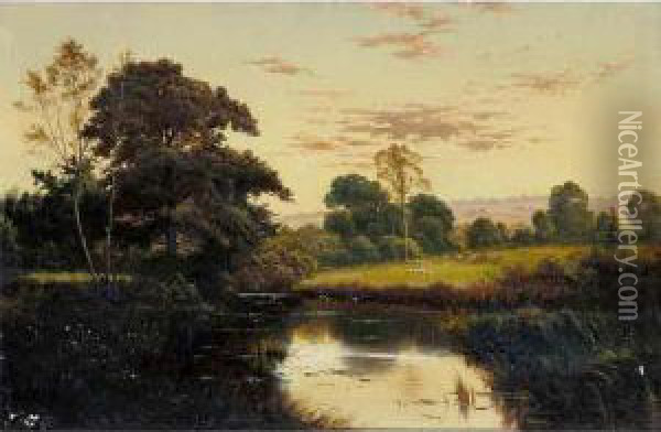 River Landscape Oil Painting - H. Forrest