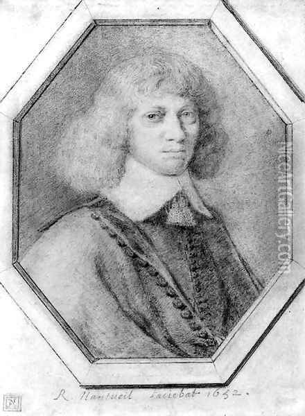 Portrait of the Duc de Nemours, half-length, wearing a lace collar Oil Painting - Robert Nanteuil