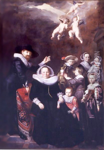 Portrait Of A Family Group Oil Painting - Thomas De Keyser