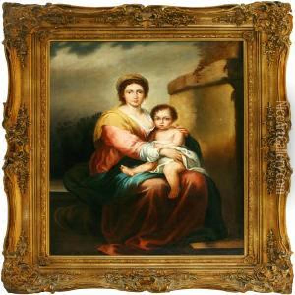 Madonna With Thechild Oil Painting - Gonzalo Salva Y Simbor