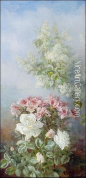 Syreeneja Ja Ruusuja - Syrener Och Rosar Oil Painting - Fanny Sundblad