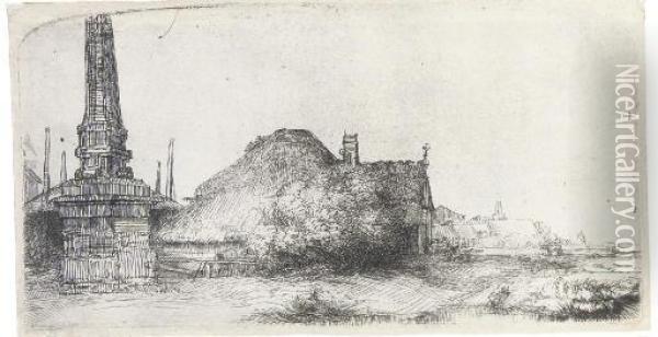 Landscape With An Obelisk (b., Holl. 227; H. 243) Oil Painting - Rembrandt Van Rijn