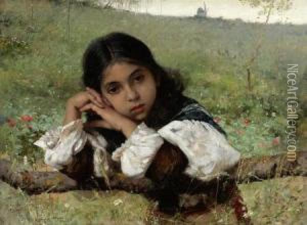 Moments Of Thoughtfulness Oil Painting - Charles Sprague Pearce