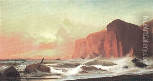 Sunset Along A Rocky Coast Oil Painting - Gideon Jacques Denny