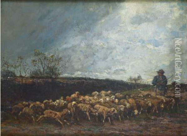 Berger Et Troupeau Oil Painting - Amedee Elie Servin
