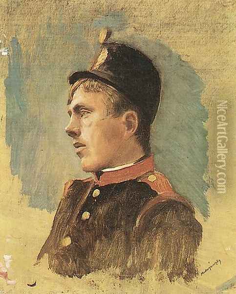 Head of a Soldier c. 1915 Oil Painting - Laszlo Mednyanszky
