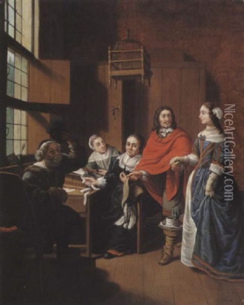 Scene D'interieur Hollandais Avec Un Professeur De Clavecin Oil Painting - Jan Josef Horemans the Elder