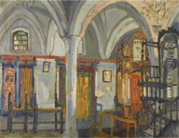 View Of The Synagogue Of Safed Oil Painting - Bencion Cukierman