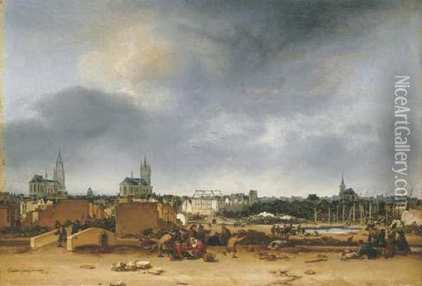 A View Of Delft After The Explosion Of 1654 Oil Painting - Egbert van der Poel