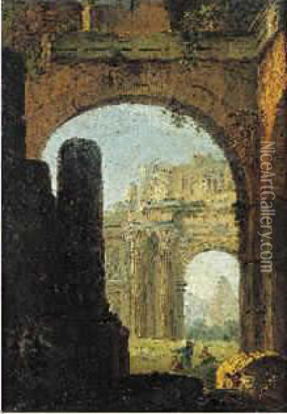 Ruines Antiques Animees De Promeneurs Oil Painting - Jacopo Zucchi
