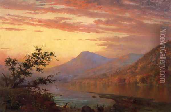 Sunset, Adirondack Lake Oil Painting - Homer Dodge Martin