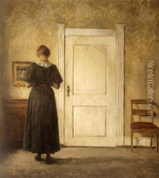 A Lady In An Interior Oil Painting - Peter Vilhelm Ilsted