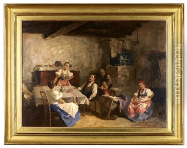 Ungarische Familienszene Oil Painting - Gyertyanyi Nemeth