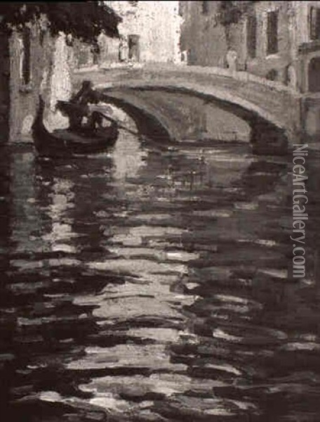 A Sunny Canal, Venice Oil Painting - Benjamin Chambers Brown