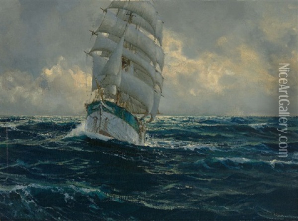 Marine Mit Grosem Segelschiff Oil Painting - Michael Zeno Diemer