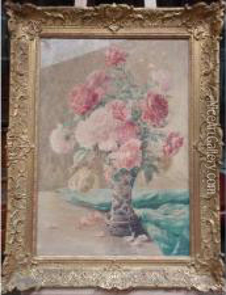< Nature Morte Aux Fleurs > Aquarelle Sur Panneau Sbd 74x51.5cm Oil Painting - Henri Biva