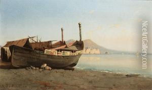 The Bay Of Naples With The Castel Dell'ovo Oil Painting - Eduardo de Martino