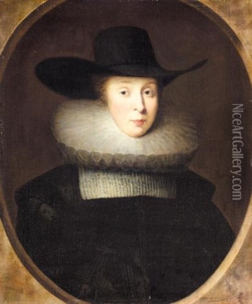 Portrait Of Frances, Lady Robinson Oil Painting - Cornelis Jonson Van Ceulen
