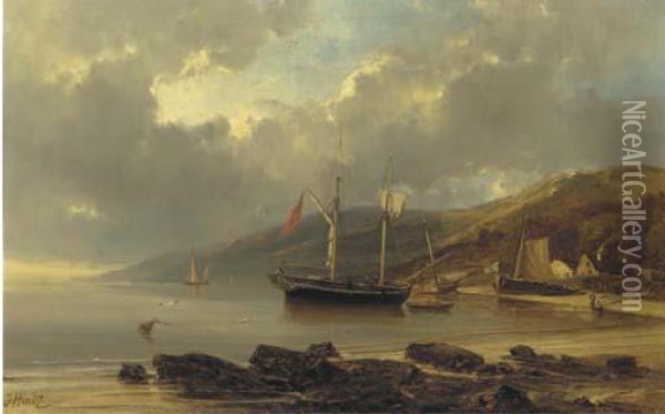 Two-master Anchored In A Bay Oil Painting - Julius Hintz