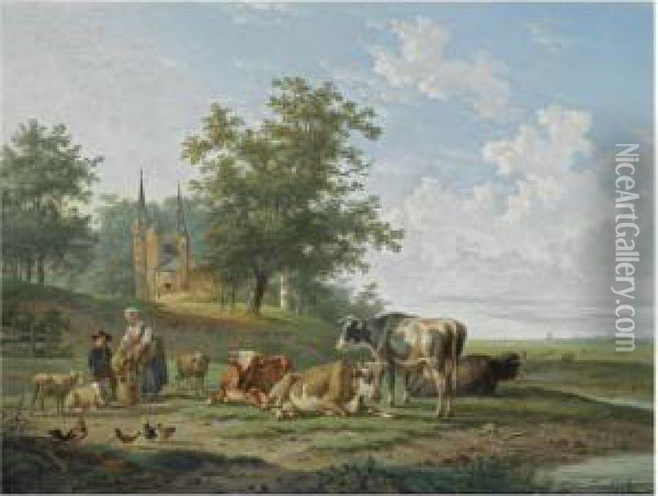 Milking Time Oil Painting - Anthony Jacobus Offermans
