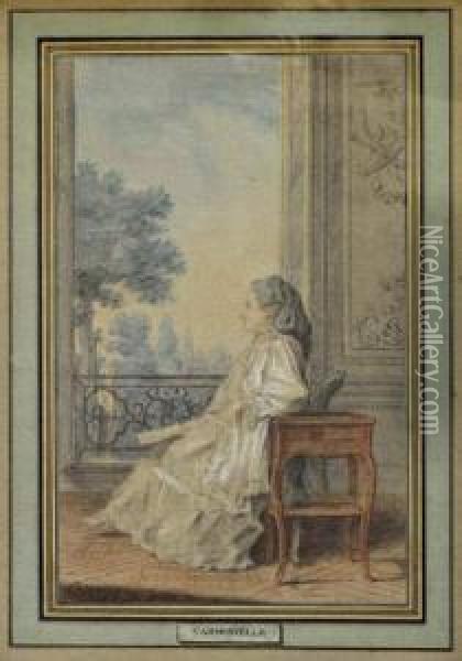Portrait D'elisa De La Borde, Comtesse D'angiviller. Oil Painting - Louis Carrogis Carmontelle