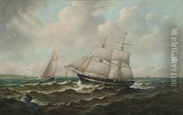 Vessels Off The Coast Oil Painting - John Moore Of Ipswich