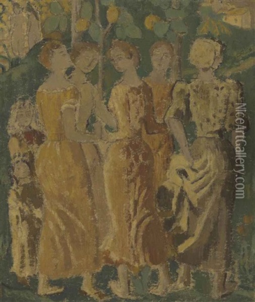 Danse Des Jeunes Filles (les Cueilleuses De Pommes) Oil Painting - Aristide Maillol