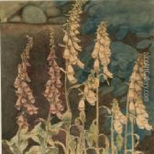 Flowers At A Garden Wall Oil Painting - Fritz Syberg