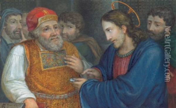 Christus Und Die Pharisaer Mit Dem Zinsgroschen Oil Painting - Florian Grospietsch