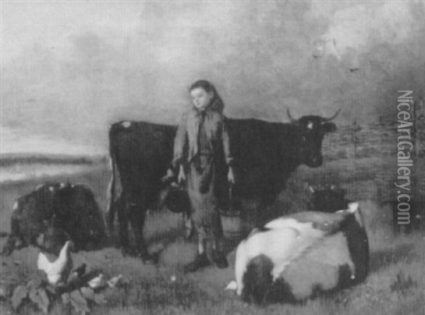 Girl Milking The Cows Oil Painting - Alice Pike Barney