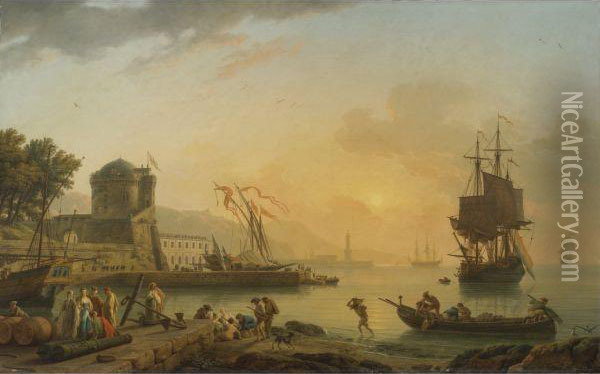 A Grand View Of The Sea Shore Oil Painting - Claude-joseph Vernet