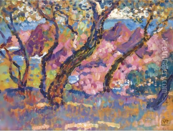 A L'Ombre Des Pins Oil Painting - Theo van Rysselberghe