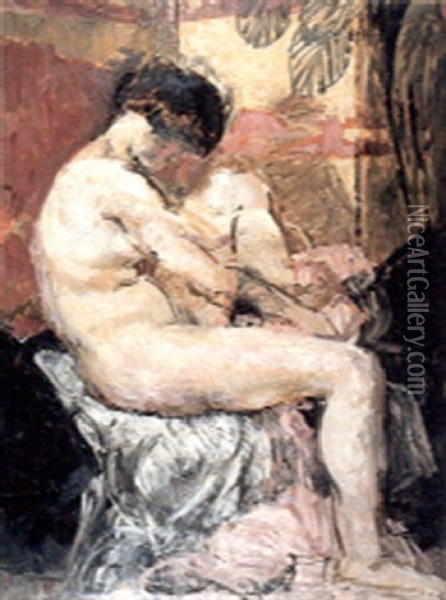 Baigneuses S'essuyant Oil Painting - Auguste Leroux