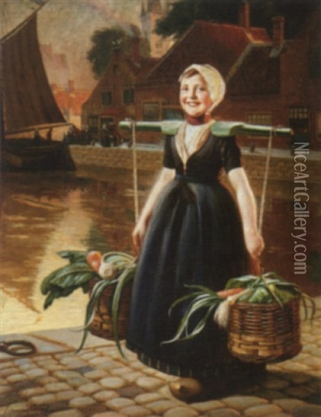 Woman Returning From Market Oil Painting - Hermann Knopf