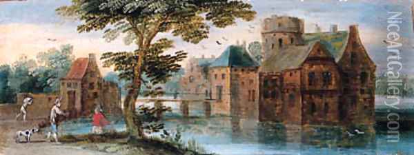 Anglers near Loenersloot Castle Oil Painting - Dutch School
