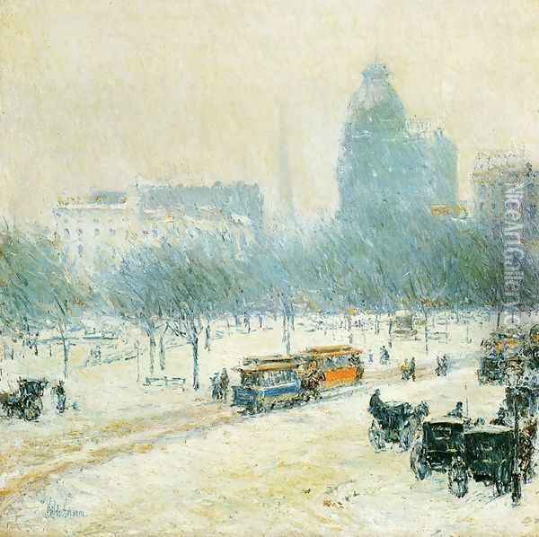 Winter in Union Square Oil Painting - Frederick Childe Hassam