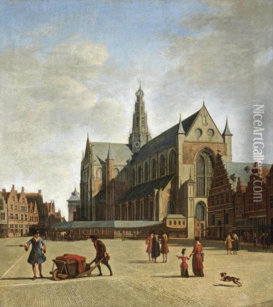 Haarlem, Looking South-east With Saint Bavo's Church Oil Painting - Gerrit Adriaensz Berckheyde