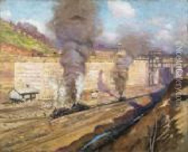 Work Trains - Miraflores (panama) Oil Painting - Alson Skinner Clark