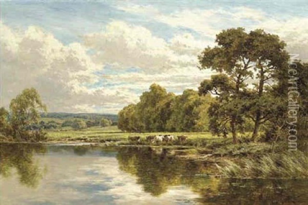 On The Banks Of The Thames At Streatley Oil Painting - Henry H. Parker